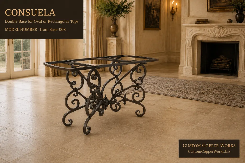 Consuela double forged iron base for oval or rectangular copper tops