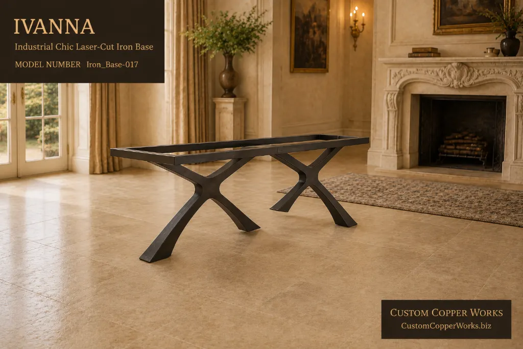 Ivanna industrial chic laser-cut iron base with two X-form legs