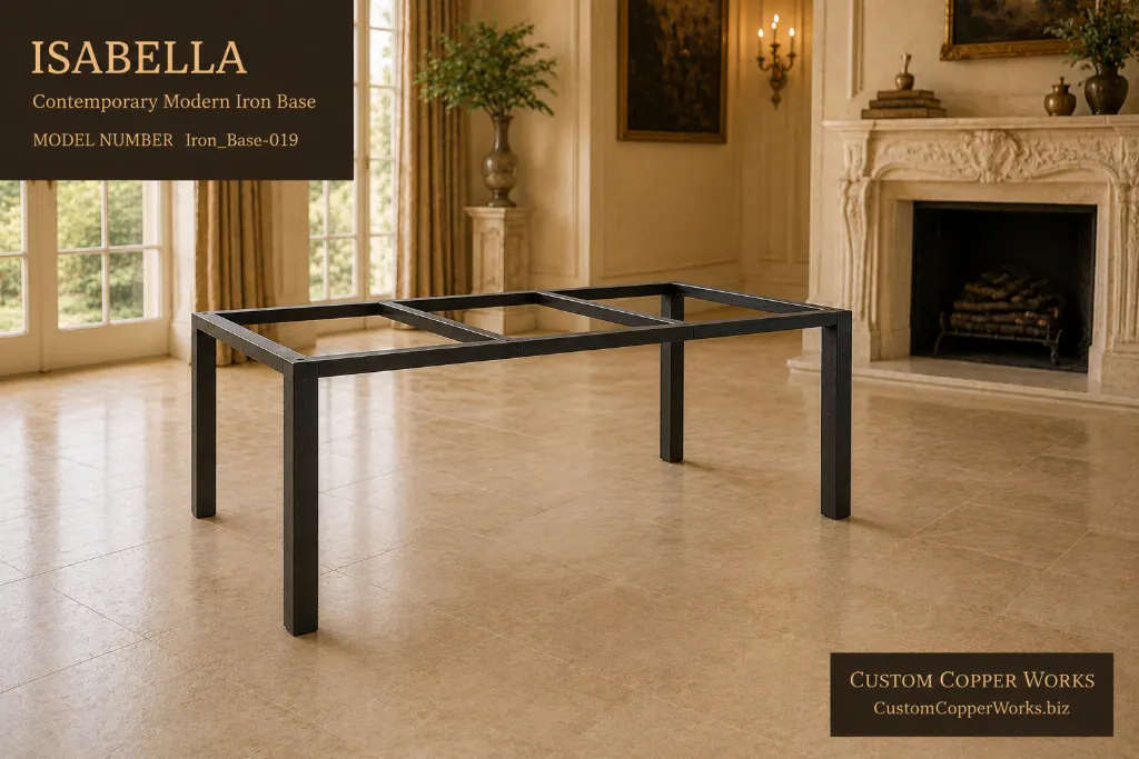 Isabella contemporary modern iron base with square legs and open rectangular frame