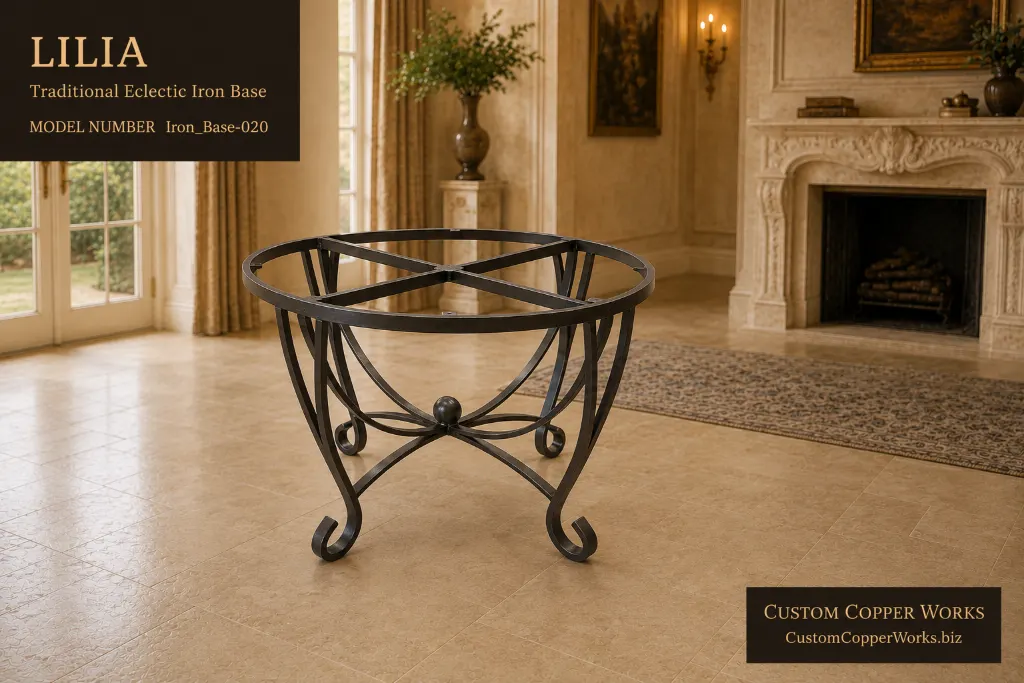 Lilia traditional eclectic round iron base with arched legs and forged ball center