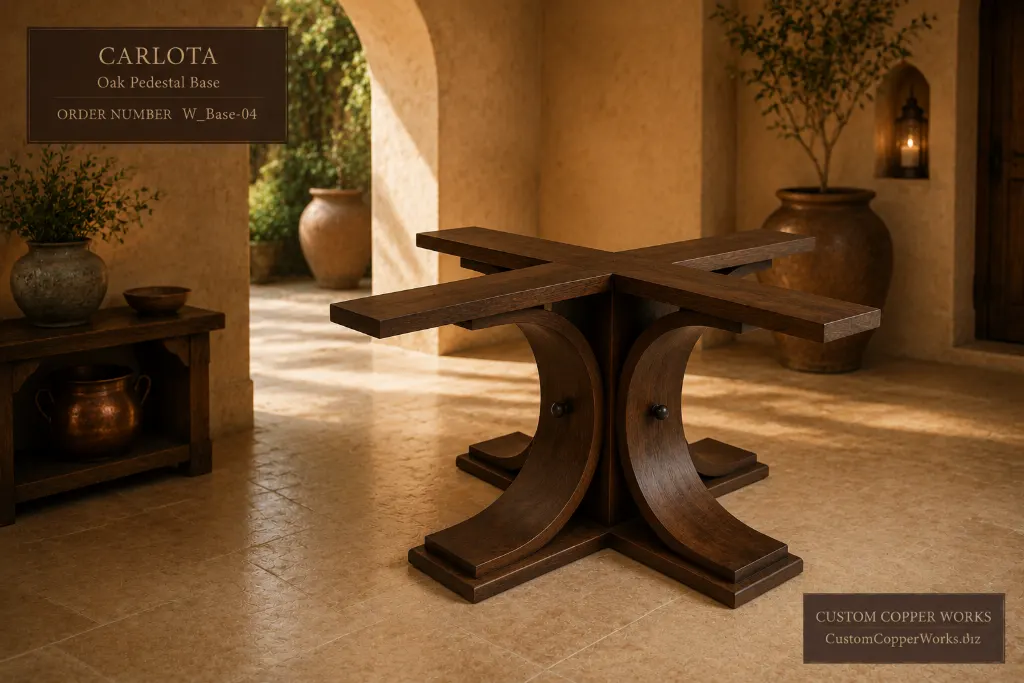 Carlota turned oak pedestal table base scaled to the top