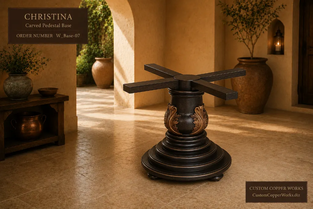 Christina turned wood pedestal table base with optional hand carving