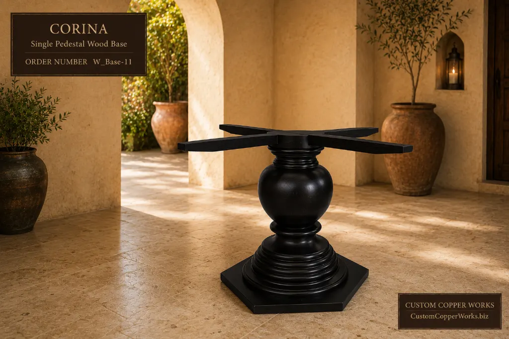 Corina single wood pedestal base with turned urn column and ringed stepping