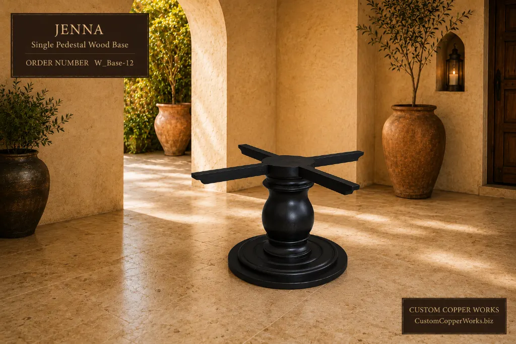 Jenna single wood pedestal base with squat square-shouldered baluster column