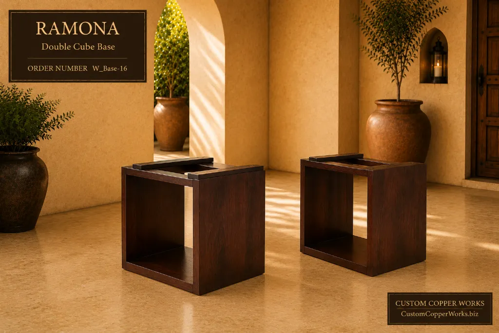Ramona double cube wood base with two open squared pedestals, contemporary