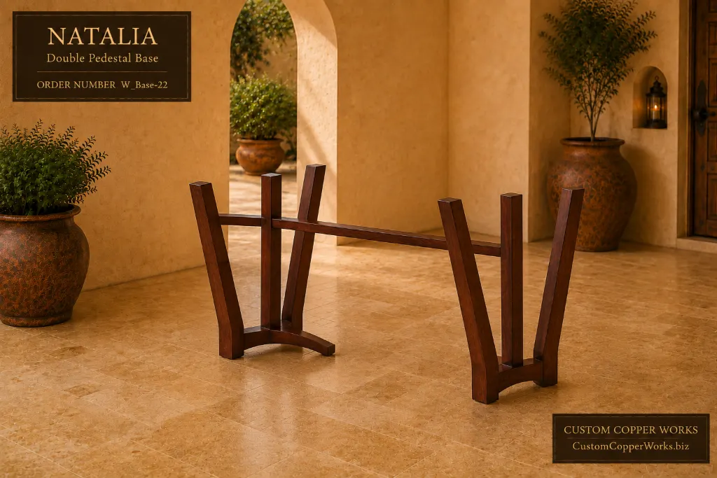 Natalia double pedestal base with two splayed four-post pedestals on curved feet