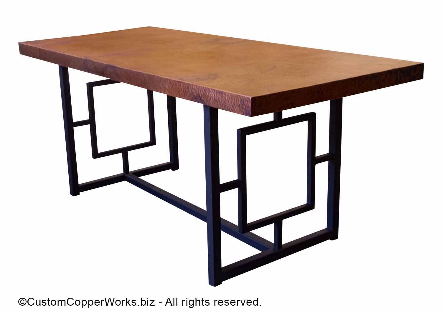 Rectangle copper top on a modern geometric tubular iron base