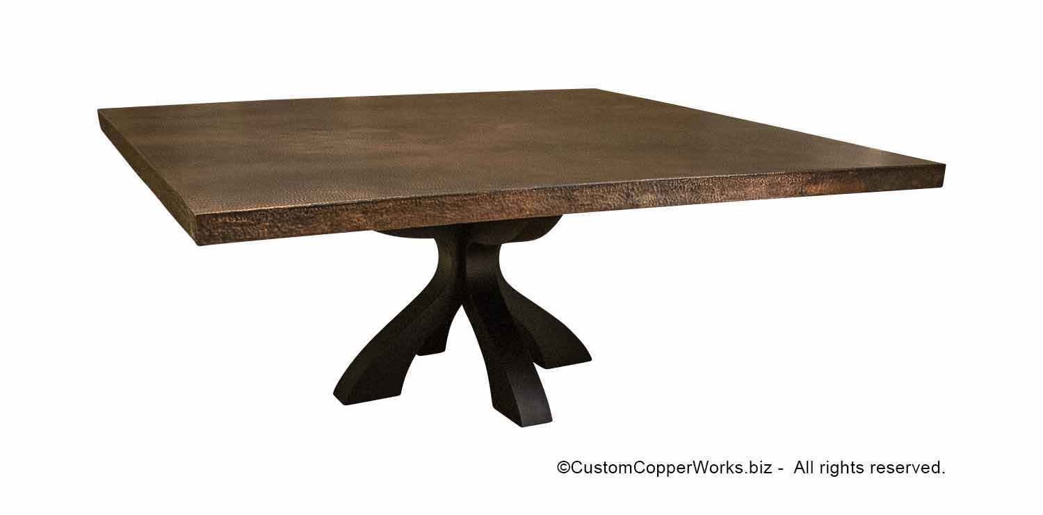 Square rustic copper top on the Itzel wood pedestal